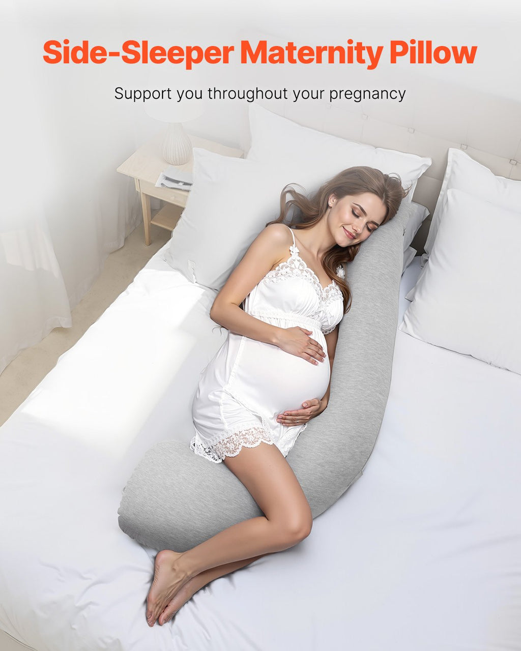 Pregnancy Pillows For Side Sleeping, L-Shaped Maternity Pillow For Pregnant Women, Soft & Breathable Pregnancy Body Pillow With Washable Jersey Cover For Head Neck Belly Leg Support, Light Gray