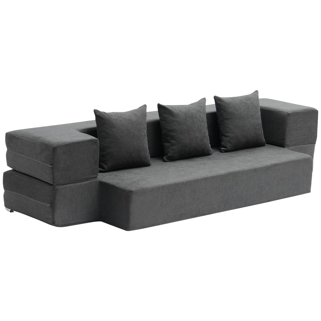 Folding Sofa Bed, 3-in-1 Foldable Couch Bed With 3 Pillows And Washable Cover, 25D High Density Memory Foam Convertible Sleeper Chair Bed, Futon Couch For Living Room, Bedroom, Dark Grey(Twin)