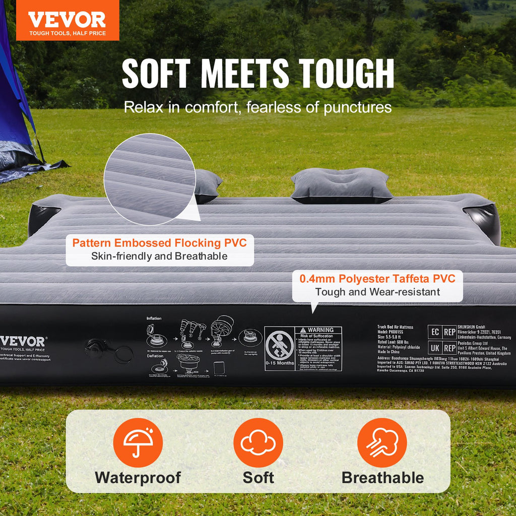 Truck Bed Air Mattress, For 5.5-5.8 Ft Full Size Short Truck Beds, Inflatable Air Mattress Camping Bed With 12V Air  2 Pillows, Carry Bag, For Silverado, RAM, F Series, Sierra, Titan, Tundra