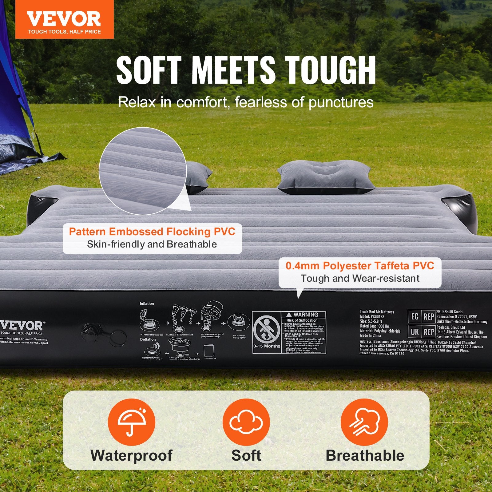 Truck Bed Air Mattress, For 5.5-5.8 Ft Full Size Short Truck Beds, Inflatable Air Mattress Camping Bed With 12V Air  2 Pillows, Carry Bag, For Silverado, RAM, F Series, Sierra, Titan, Tundra