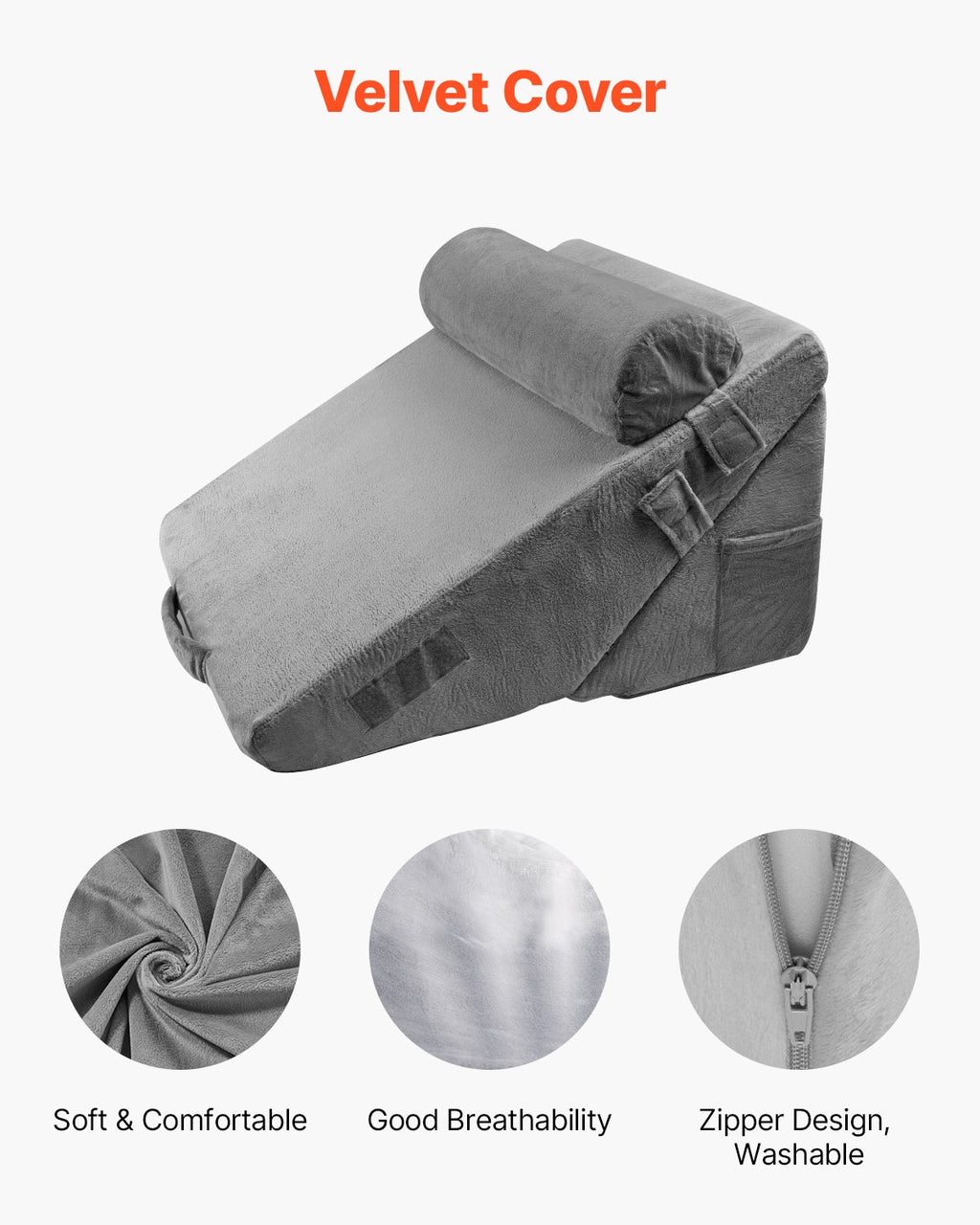 Bed Wedge Pillow For Sleeping, 3 Pcs Adjustable Orthopedic Bed Wedge Set, With Washable Cover & Foam Support, Post Surgery Pillow For Acid Reflux, Back Pain, Snoring Relief & GERD, Dark Grey