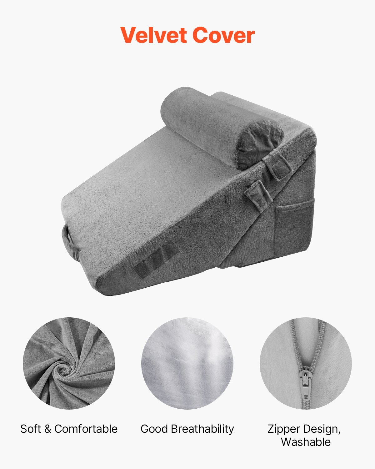 Bed Wedge Pillow For Sleeping, 3 Pcs Adjustable Orthopedic Bed Wedge Set, With Washable Cover & Foam Support, Post Surgery Pillow For Acid Reflux, Back Pain, Snoring Relief & GERD, Dark Grey
