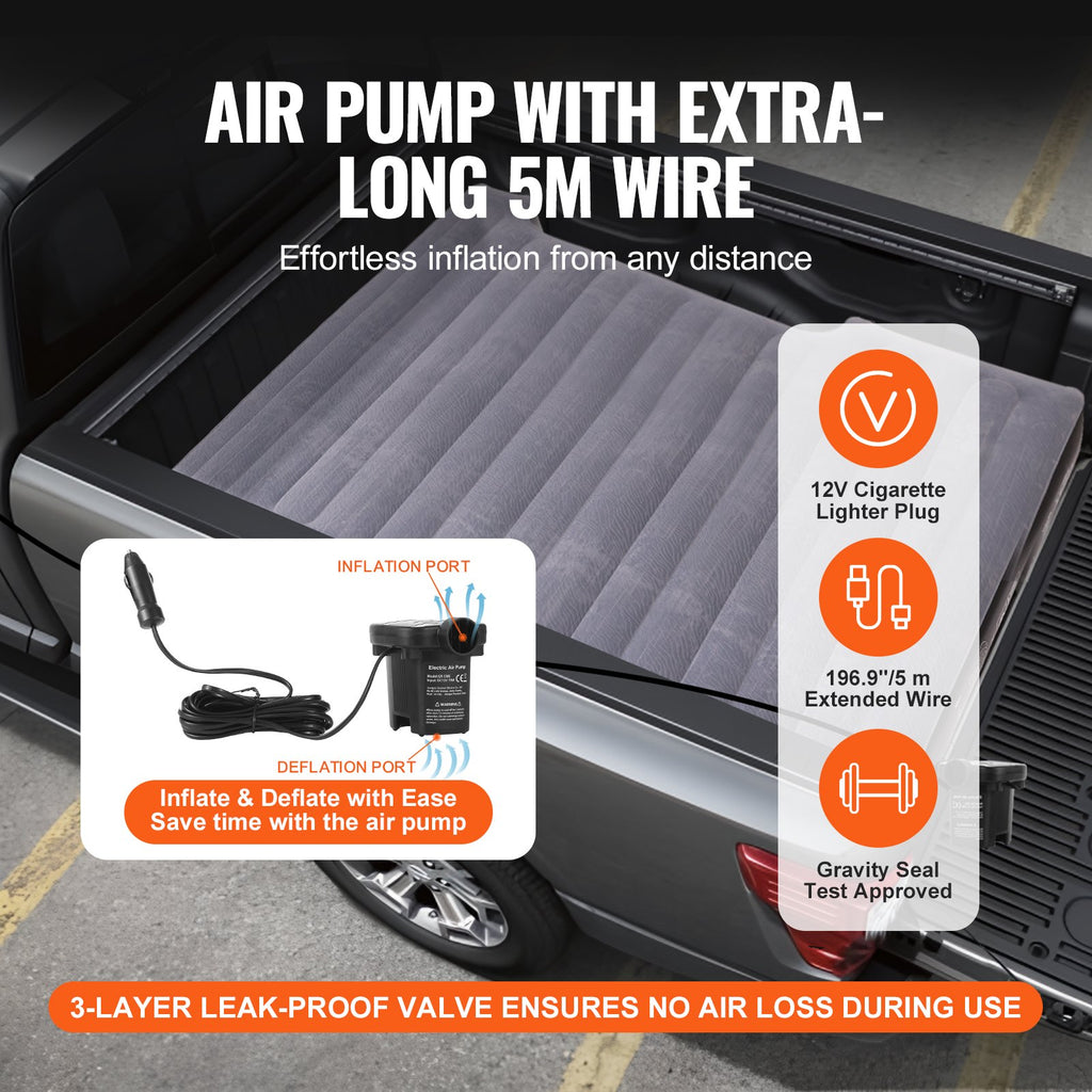 Truck Bed Air Mattress, For 5.5-5.8 Ft Full Size Short Truck Beds, Inflatable Air Mattress Camping Bed With 12V Air  2 Pillows, Carry Bag, For Silverado, RAM, F Series, Sierra, Titan, Tundra