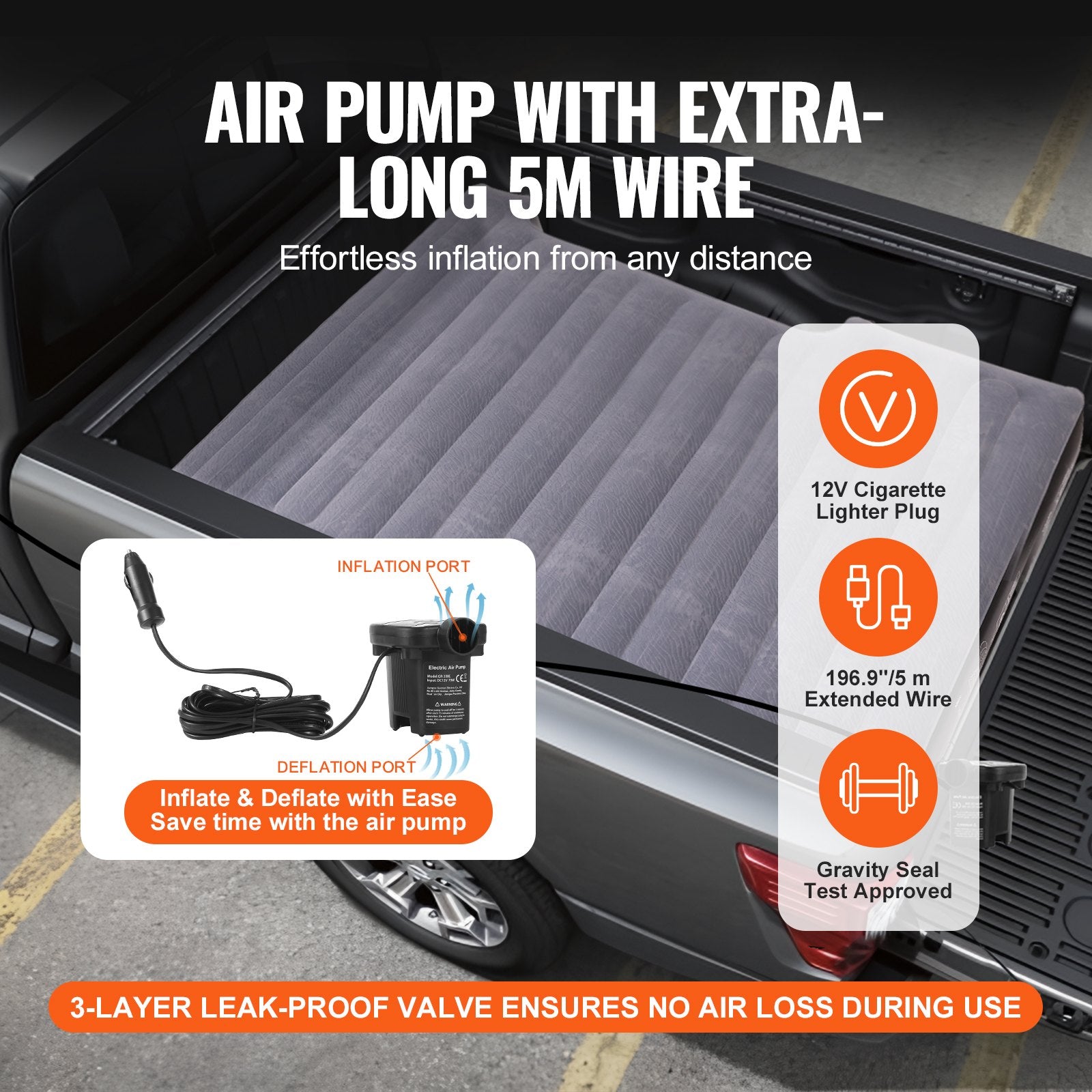Truck Bed Air Mattress, For 5.5-5.8 Ft Full Size Short Truck Beds, Inflatable Air Mattress Camping Bed With 12V Air  2 Pillows, Carry Bag, For Silverado, RAM, F Series, Sierra, Titan, Tundra