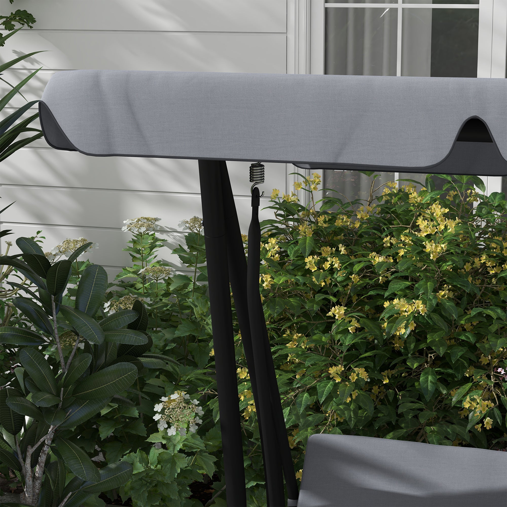 Free Standing Swing Bench, Porch Swing with Stand, Adjustable Canopy, Cushion and Pillows, Dark Gray