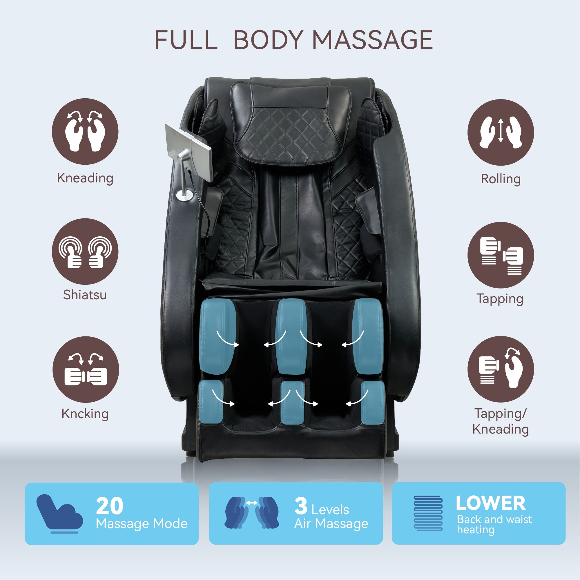 Massage Chairs Full Body Massage Recliner With Foot Roller,Airbag Massage SL Track, Zero Gravity, Bluetooth Speaker,Black